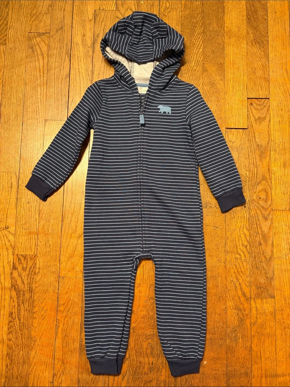 Carter's Navy and Light Blue Striped Hooded One-Piece